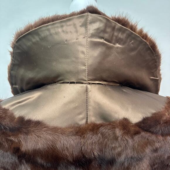 Vintage Brown Mink Fur Stole Capelet Shawl Wrap Union Label Satin Lined - Picture 11 of 16